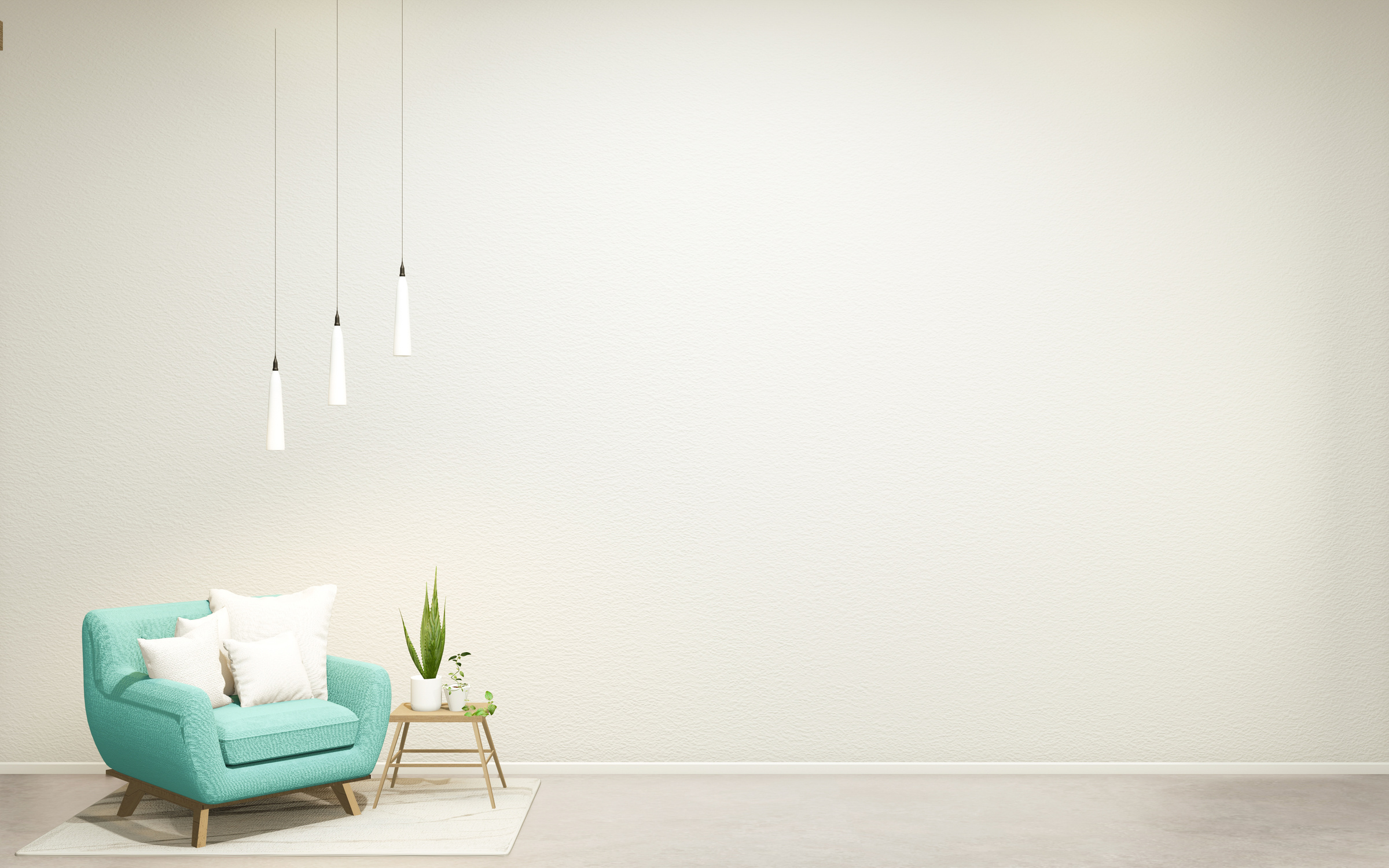 Bright room with a turquoise chair