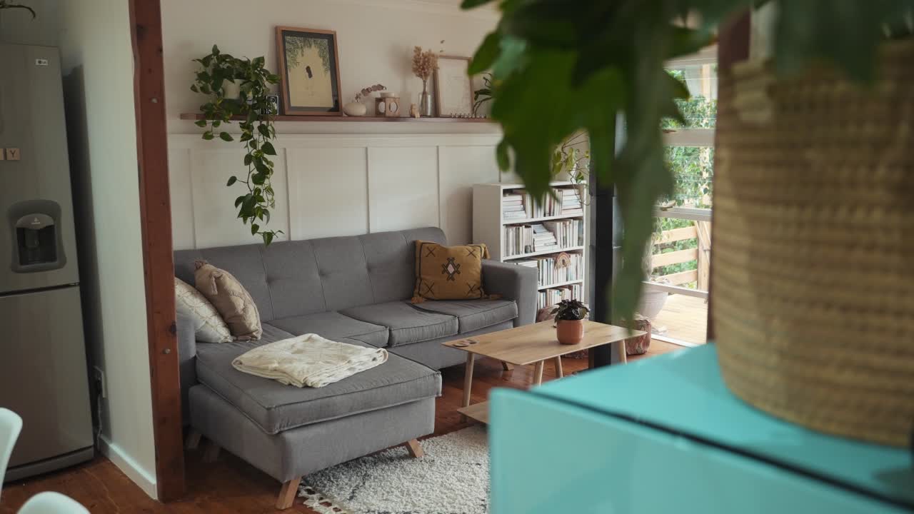 Calm bedroom with artwork
